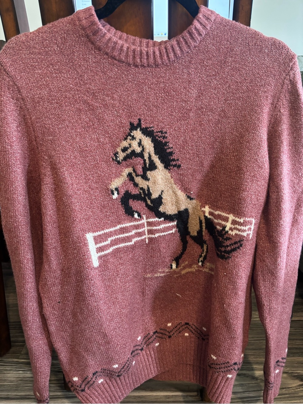 Dusty Rose Horse Intarsia Crewneck Sweater - Women